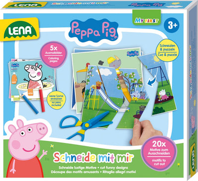 Lena Peppa Pig apprend à découper du carton de jeu éducatif.