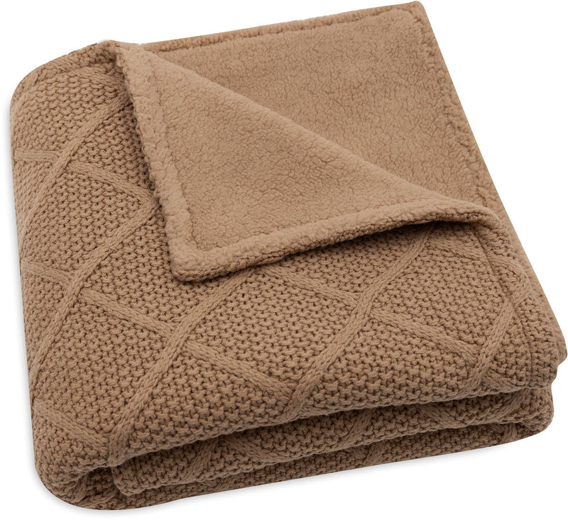 Jollein - couverture de berceau 75x100cm - couverture de berceau, couverture de berceau, couverture de bébé - polaire en peluche biscuit tricoté à carreaux