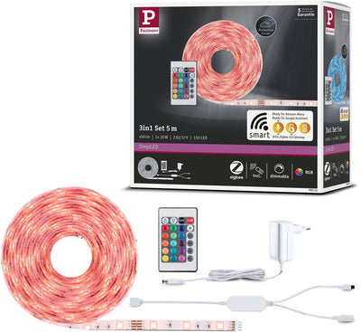 Paulmann bande LED simple 5 mètres maison intelligente zigbee 3.0 rgb - kit plug play - 20w - 90 lm m - 30 LED m - enduit - pour l'intérieur