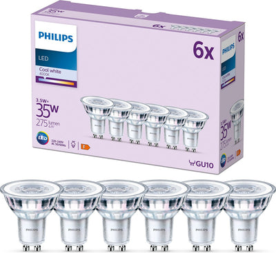 Spot LED Philips - 35 w - gu10 - lumière blanc froid - 6 pièces