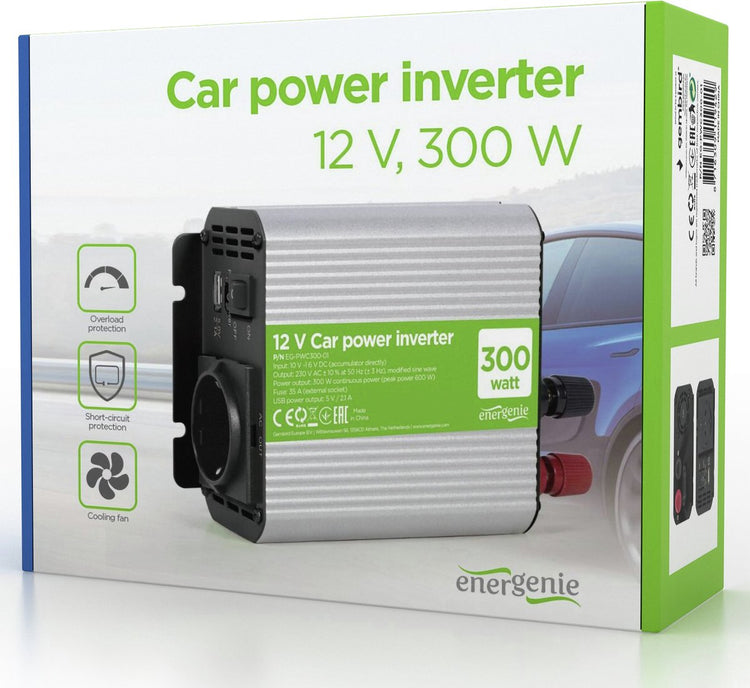Onduleur voiture Energienie 12v > 220v - 300w - prise + 1 USB - eg-pwc300-01