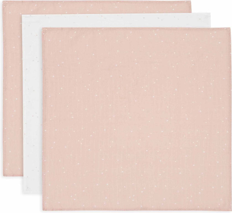 Jollein - tissu hydrophile petit 70x70cm - torchons - coton doux - 3 pièces - rose sauvage scintillante