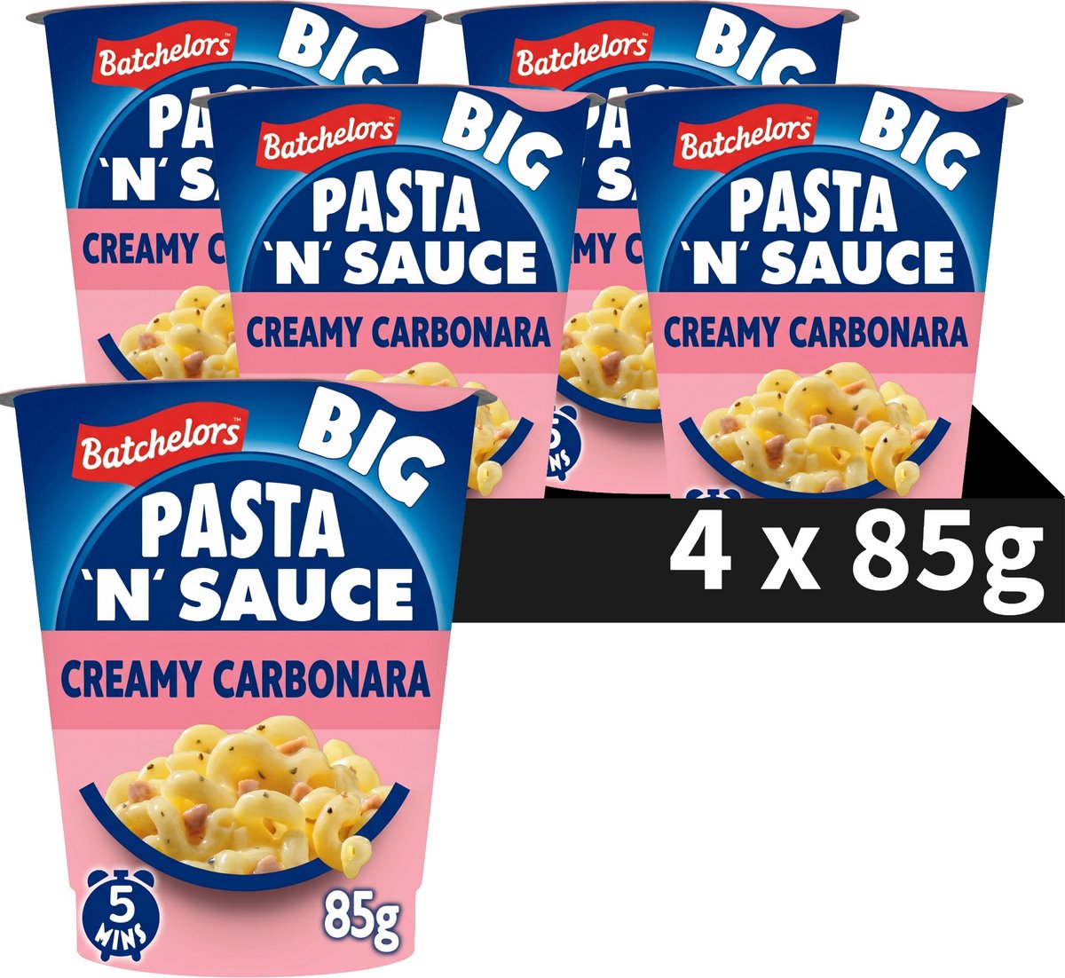 Batchelors big pasta 'n' sauce carbonara crémeuse - plat cuisiné en tasse - 4 pièces - prêt rapidement