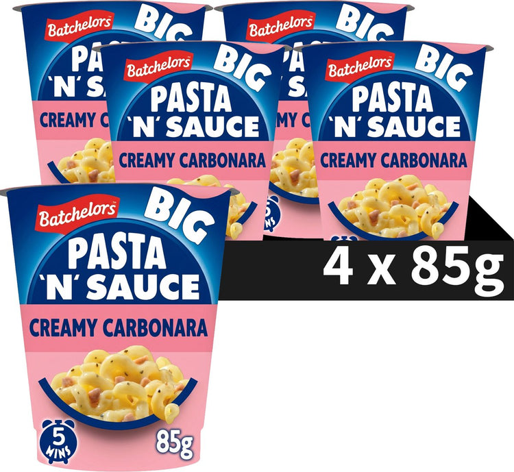 Batchelors big pasta 'n' sauce carbonara crémeuse - plat cuisiné en tasse - 4 pièces - prêt rapidement