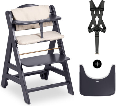 Ensemble de chaise haute Hauck beta+ - certifié FSC® - bois - avec roulettes et table en bois - gris foncé