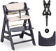 Ensemble de chaise haute Hauck beta+ - certifié FSC® - bois - avec roulettes et table en bois - gris foncé