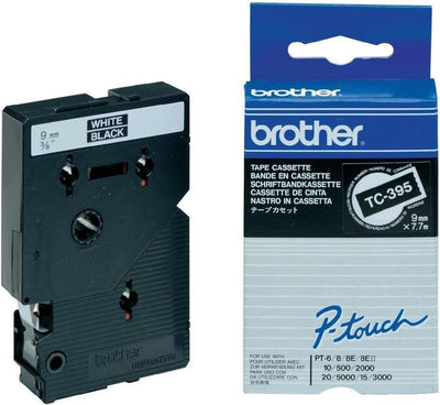Brother p-touch tc-395 blanc sur noir 9mm