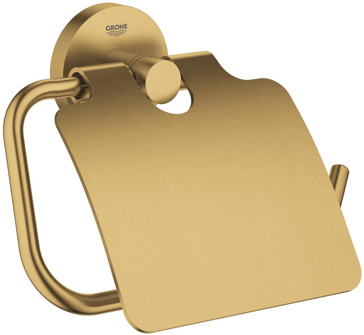 Porte-rouleau papier toilette Grohe start avec couvercle – vis ou colle – métal – brossé cool Sunrise