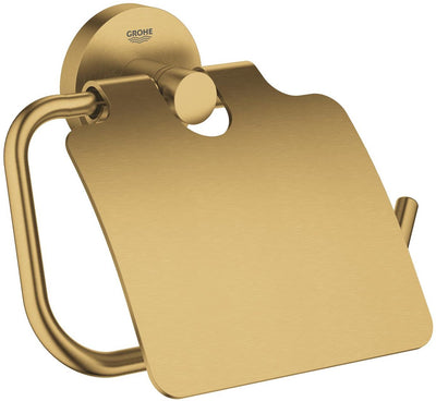 Porte-rouleau de papier toilette Grohe essentials - avec couvercle - brossé cool Sunrise (or mat)