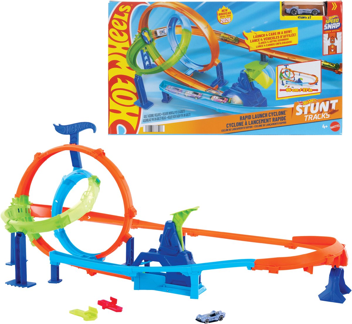 Mattel Hot Wheels Stunt Tracks Ensemble de pistes de cyclone à lancement rapide et voiture jouet en métal