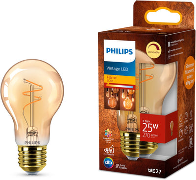 Philips LED philips vintage LED - lampe dimmable - 25w - lumière blanc très chaud : 1800k - culot E27 - verre ambré - forme de lampe standard