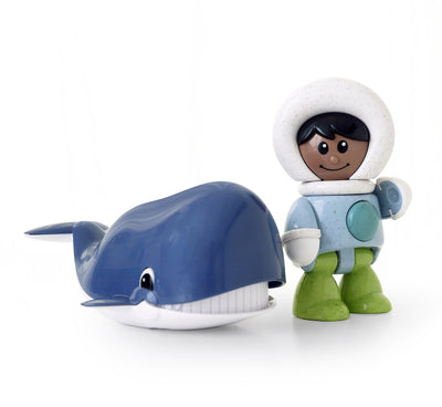 Ensemble de jouets bio Tolo baleine et garçon de piscine - jouets éducatifs durables.