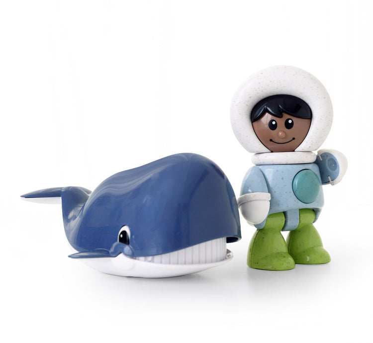 Ensemble de jouets bio Tolo baleine et garçon de piscine - jouets éducatifs durables.