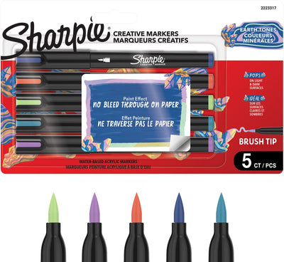 Stylos à peinture acrylique marqueur créatif Sharpie | marqueurs à peinture à l'eau | l'encre non continue écrit sur la plupart des surfaces | pointe du pinceau | fournitures d'artisanat et d'art | tons chauds | 5 pièces