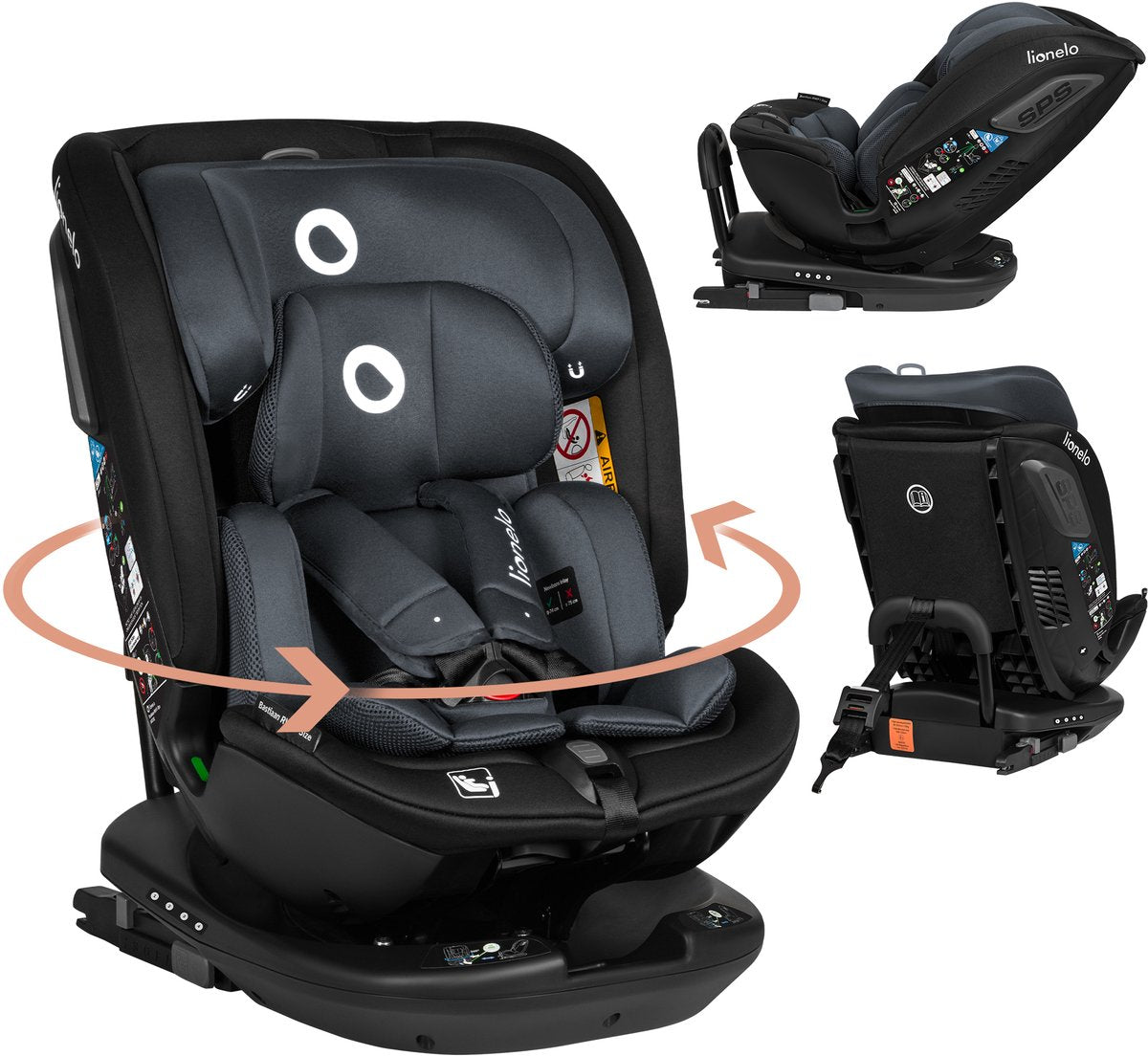 Siège auto Lionelo Bastiaan RWF i-size 0-36 kg - isofix - rotatif à 360° - i-size r129 - arrière avant - protection latérale - appui-tête tri-guard - de la naissance à 12 ans