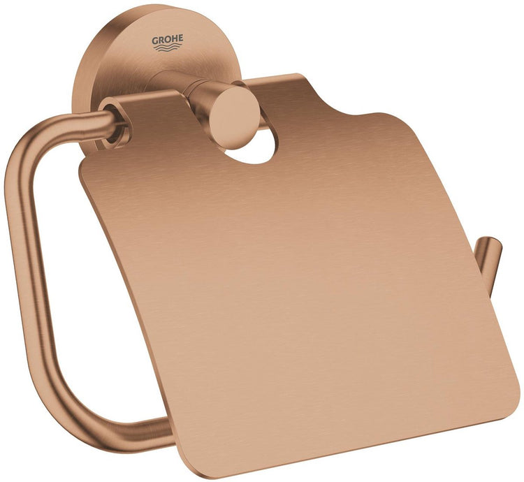 Porte-rouleau papier toilette Grohe start avec couvercle – vis ou colle – métal – brossé chaud coucher de soleil