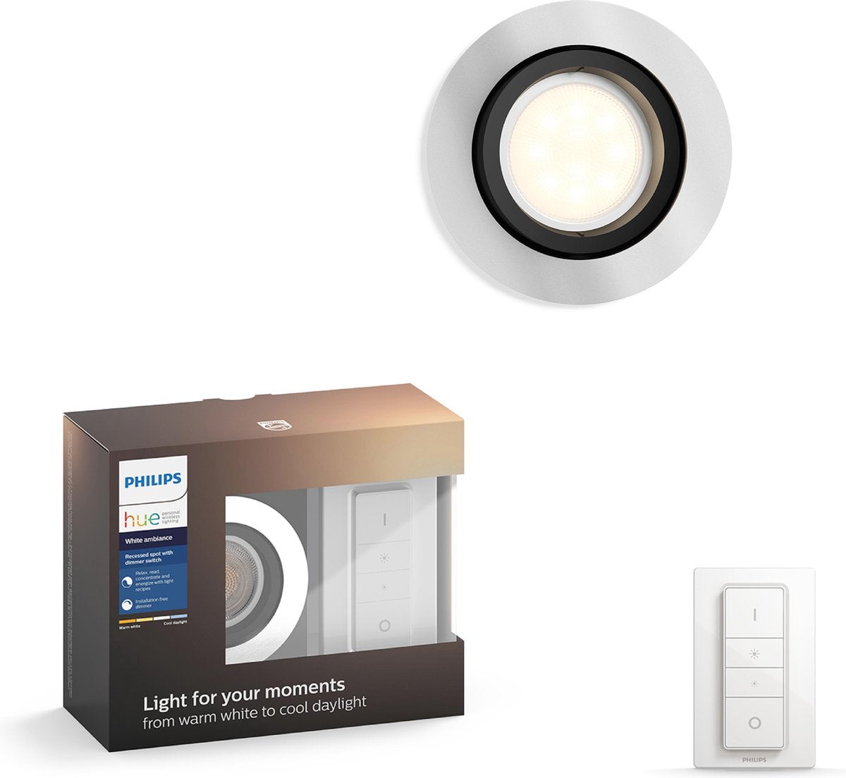 Spot encastrable Philips hue milliskin - ambiance blanche - gu10 - aluminium - 6w - rond - incl. variateur