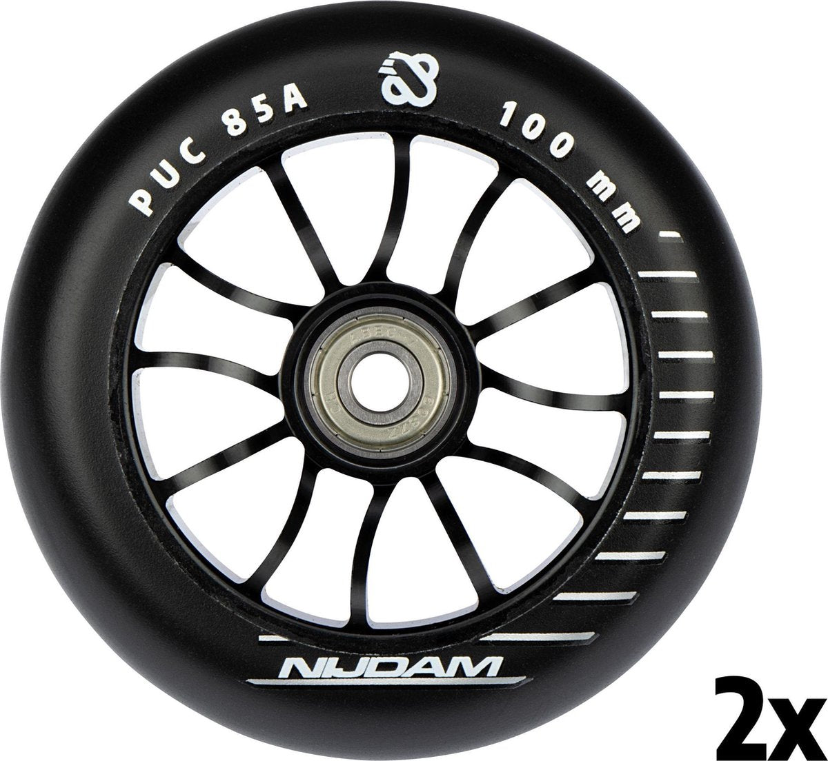 Jeu de roues pour trottinette freestyle Nijdam - à rayons en aluminium - noir - 2 pièces
