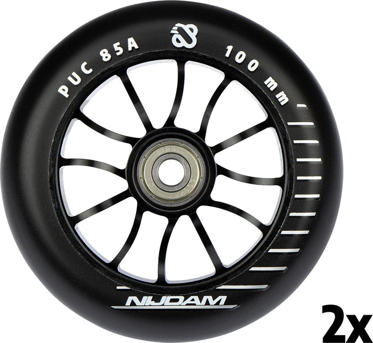 Jeu de roues pour trottinette freestyle Nijdam - à rayons en aluminium - noir - 2 pièces