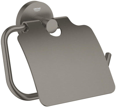Porte-rouleau de papier toilette Grohe start avec couvercle - vis ou colle - métal - graphite dur brossé