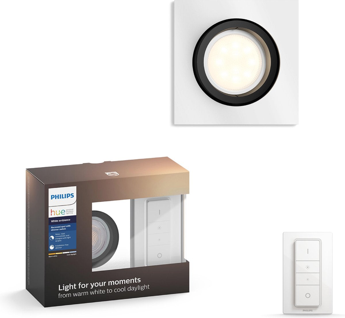 Philips LED Philips Hue Milliskin pied de spot encastrable - ambiance blanche - gu10 - aluminium - 6w - carré - incl. variateur