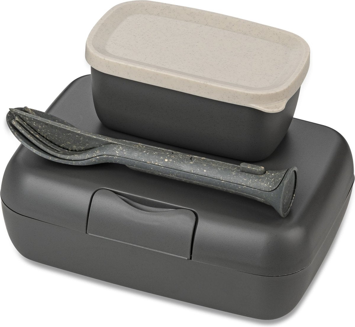 Koziol bio boîte à lunch circulaire set de couverts candy ready - gris