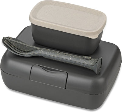 Koziol bio boîte à lunch circulaire set de couverts candy ready - gris