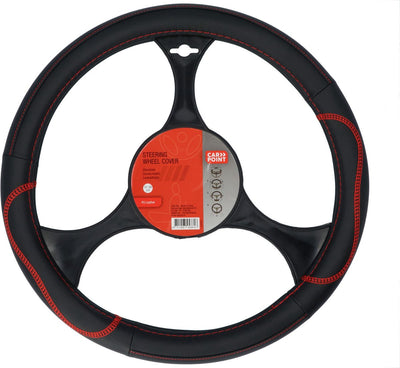 Carpoint housse de volant voiture - cuir PU noir avec accents rouges - pour volants d'un diamètre de 37-39 cm