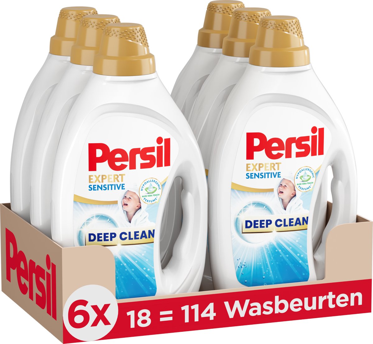 Gel sensible Persil - lessive liquide - toutes les couleurs de linge - hypoallergénique - parfum hypoallergénique - pack économique - 6x 18 lavages