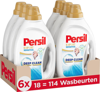 Gel sensible Persil - lessive liquide - toutes les couleurs de linge - hypoallergénique - parfum hypoallergénique - pack économique - 6x 18 lavages
