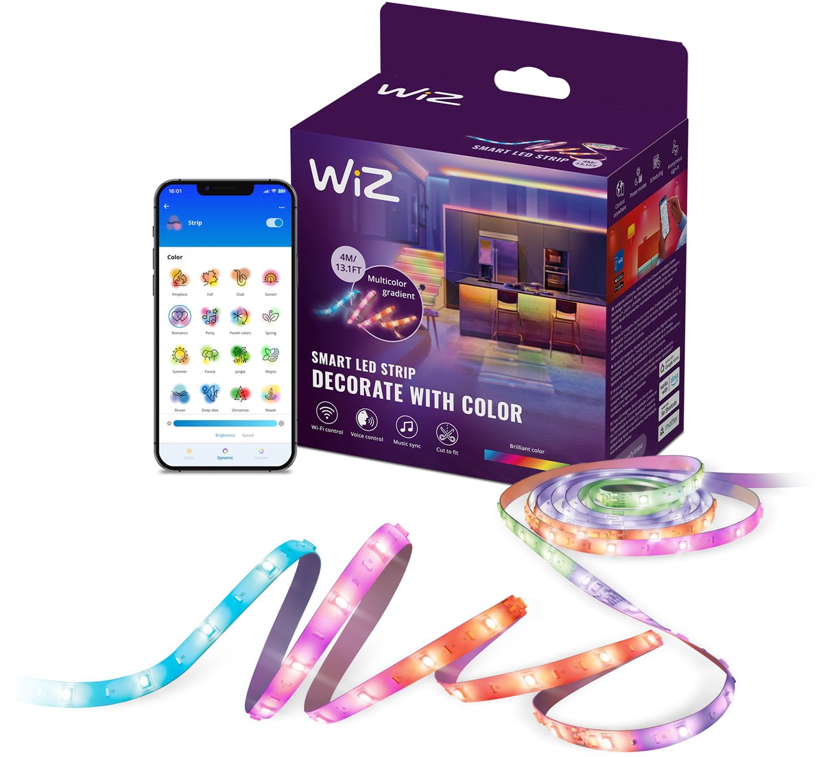 Bande LED Wiz RGB - 4 mètres - installation facile - 16 millions de couleurs - synchronisation musicale - RVB ; plusieurs couleurs en même temps