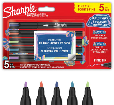 Stylos à peinture acrylique marqueur créatif Sharpie | tons de terre | marqueurs à peinture à l'eau | point fin | fournitures d'artisanat et d'art | différentes couleurs | 5 pièces