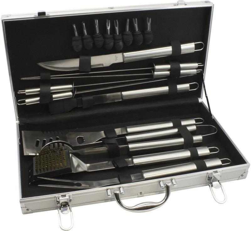Leopold Vienna - Ensemble d'ustensiles de barbecue 18 pièces dans un étui à grillades - Accessoires pour barbecue