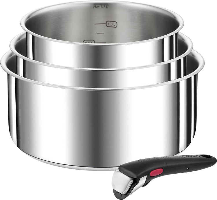 Tefal ingenio préférence - set de casseroles - 3 pièces - induction - empilable - poignée amovible - gain de place