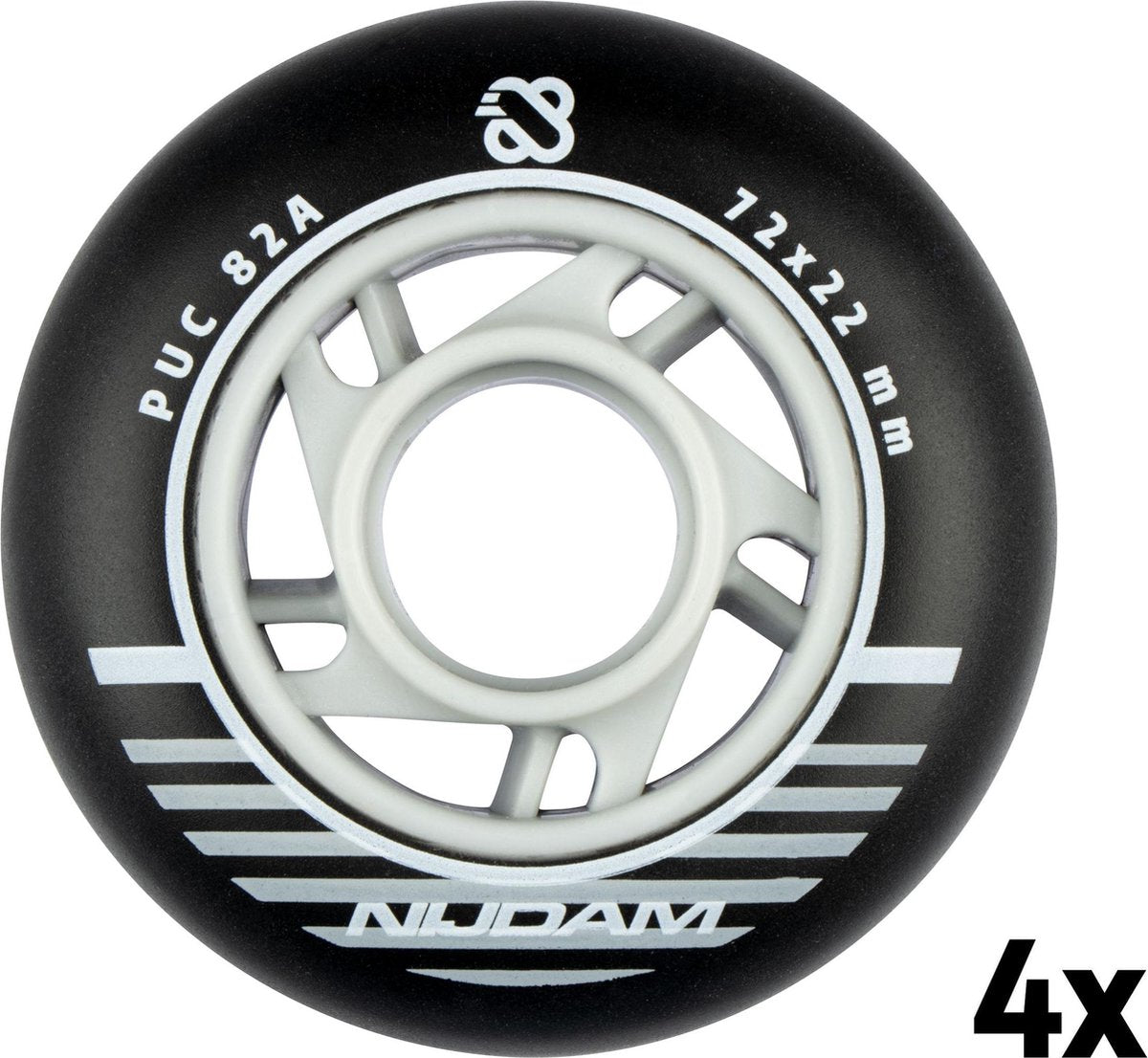 Jeu de roues pour patins à roues alignées Nijdam - 72x24 mm - 4 pcs - noir noir