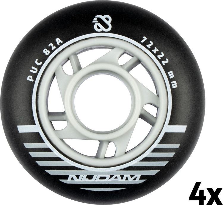 Jeu de roues pour patins à roues alignées Nijdam - 72x24 mm - 4 pcs - noir noir