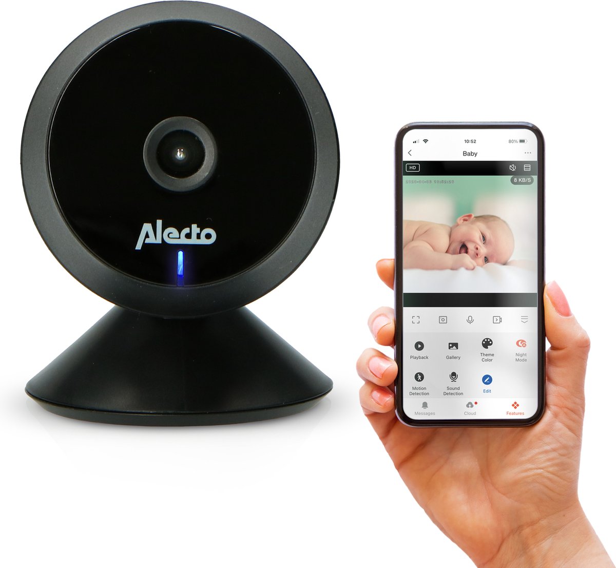 Alecto WiFi babyphone avec caméra et application - full HD - notification de mouvement et de son - smartbaby5bk - noir