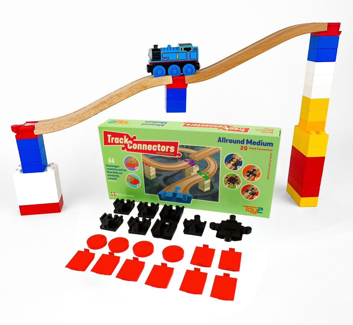 Toy2 all-round medium - 20 adaptateurs brio duplo - pièces de voie ferrée - voie ferrée en bois