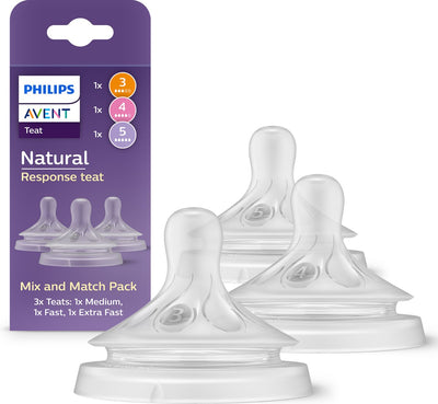 Tétine Philips avent natural réponse – mix match – 3 pièces – moyenne, rapide et extra rapide – anti-colique – anti-fuite – sans BPA - scy960 03