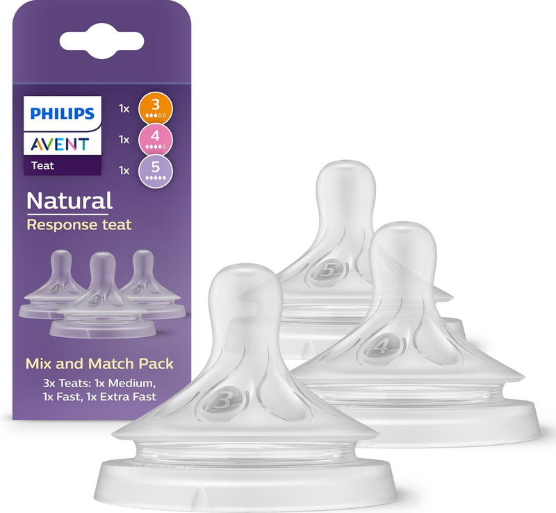Tétine Philips avent natural réponse – mix match – 3 pièces – moyenne, rapide et extra rapide – anti-colique – anti-fuite – sans BPA - scy960 03