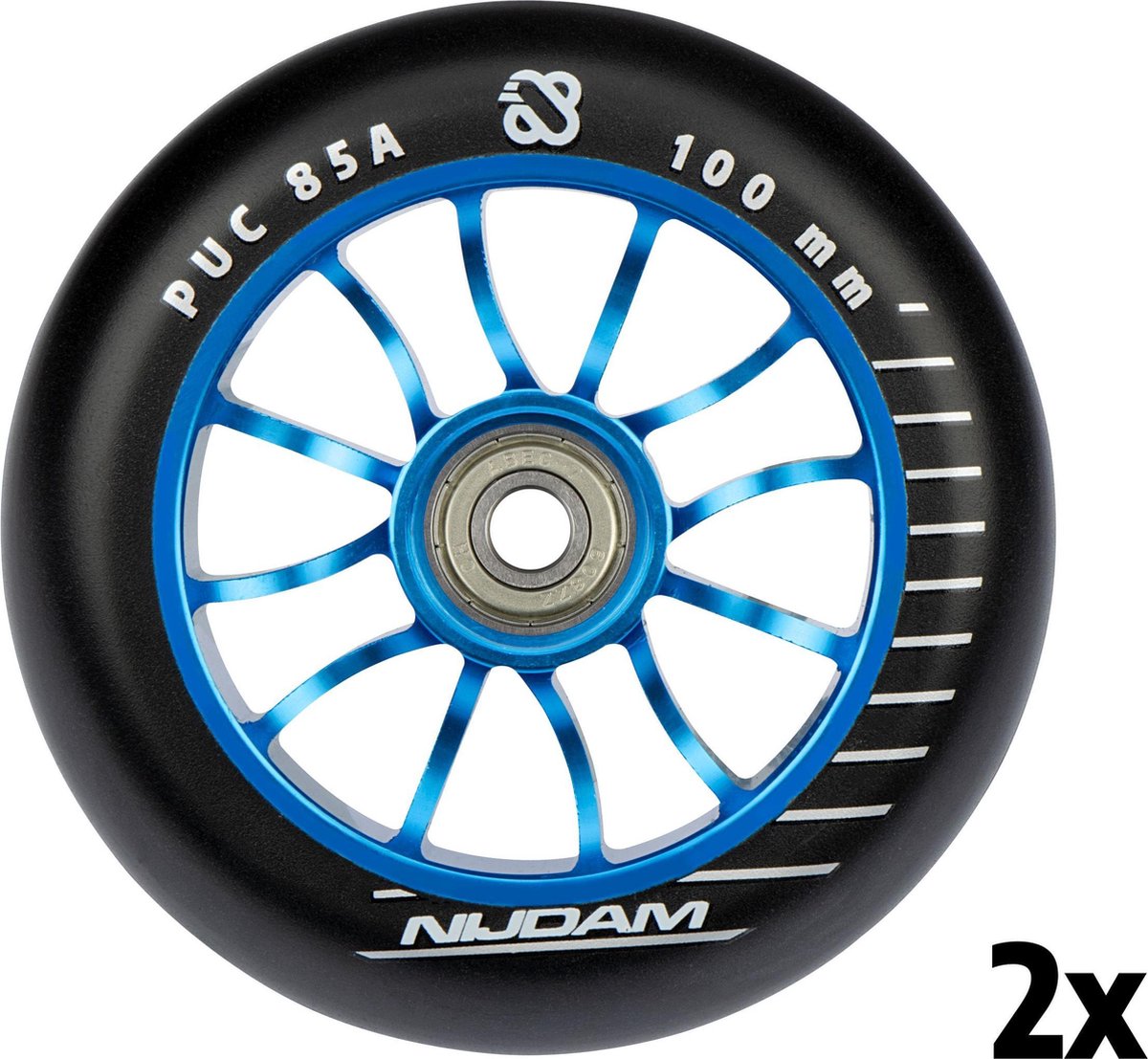 Jeu de roues pour trottinette freestyle Nijdam - à rayons en aluminium - bleu - 2 pièces