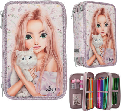 Depesche - trousse 3 compartiments top modèle - chaton fleuri