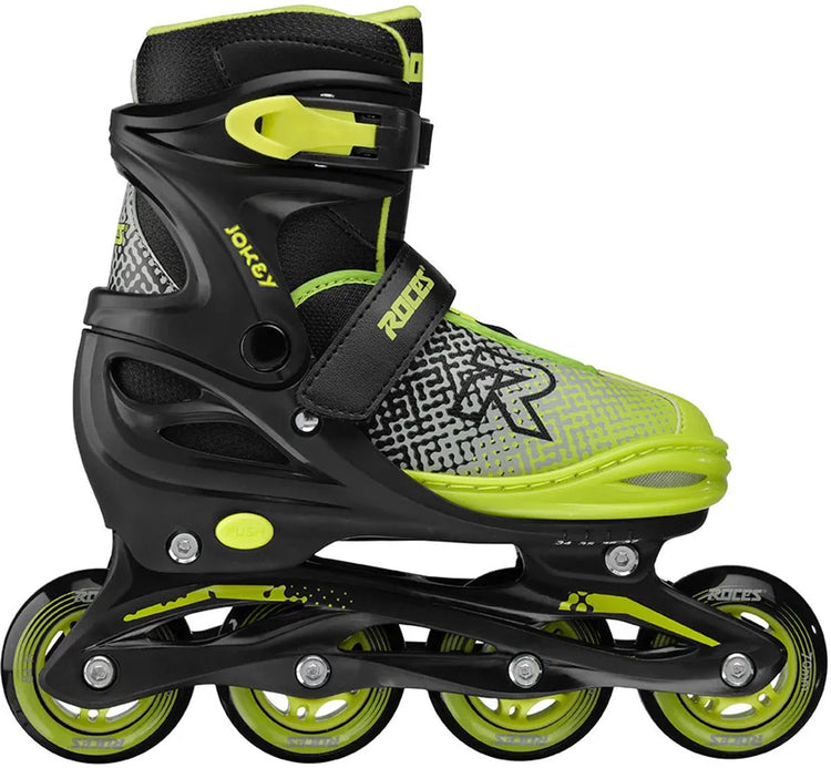 Roces jokey x patins à roues alignées réglables garçons - patins à roues alignées - patins de croissance - noir vert - taille 26-29