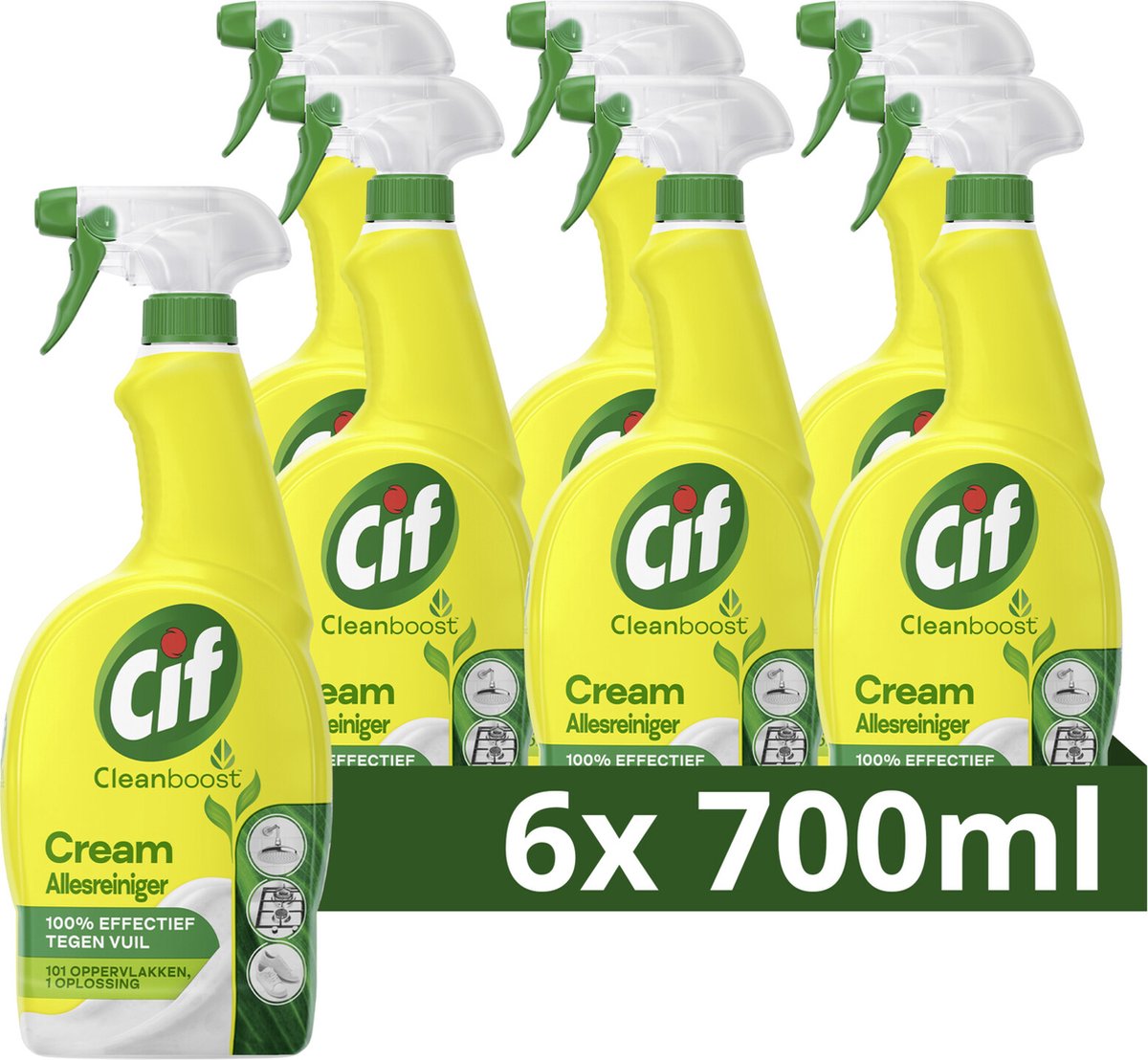 Cif - cleanboost - spray nettoyant tout usage - crème - 6 flacons x 700 ml - pack économique