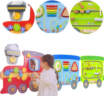 Vigatoys - bois - plateau de jeu mural - train - longueur 190cm