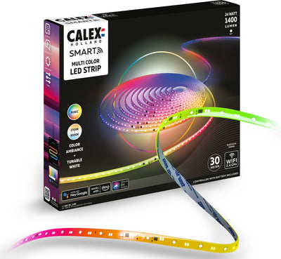 Bande LED intelligente Calex - 30 m, rgbic+cctic, contrôlable par WiFi, synchronisation musicale, utilisation intérieure, 1400 lumens, cordon lumineux LED, éclairage intelligent