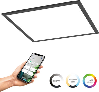 Panneau LED intelligent Eglo connect.z moradillo - 39,5 x 39,5 cm - noir - lumière blanche RVB réglable - dimmable - zigbee