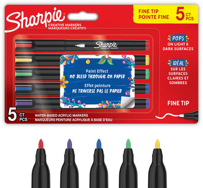 Stylos à peinture acrylique marqueur créatif Sharpie | marqueurs à peinture à l'eau | l'encre non continue écrit sur la plupart des surfaces | point fin | fournitures d'artisanat et d'art | différentes couleurs | 5 pièces