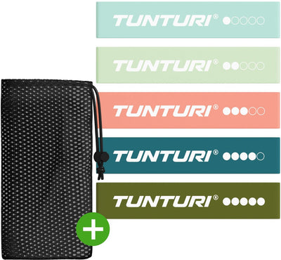 Tunturi 5 bandes de résistance - mini power body band - bande de résistance - élastique de fitness - bande de fitness - bande d'entraînement - bande de gymnastique - incl. application de remise en forme gratuite