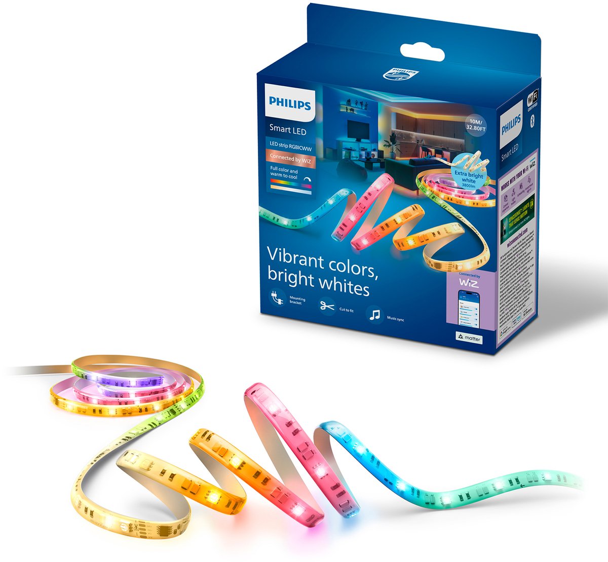 Philips Lighting philips smart Lighting - bande LED - longueur : 10 m - rgbicww - lumière blanche colorée et réglable - synchronisation de la musique - fonctionne avec l'application wiz - wifi